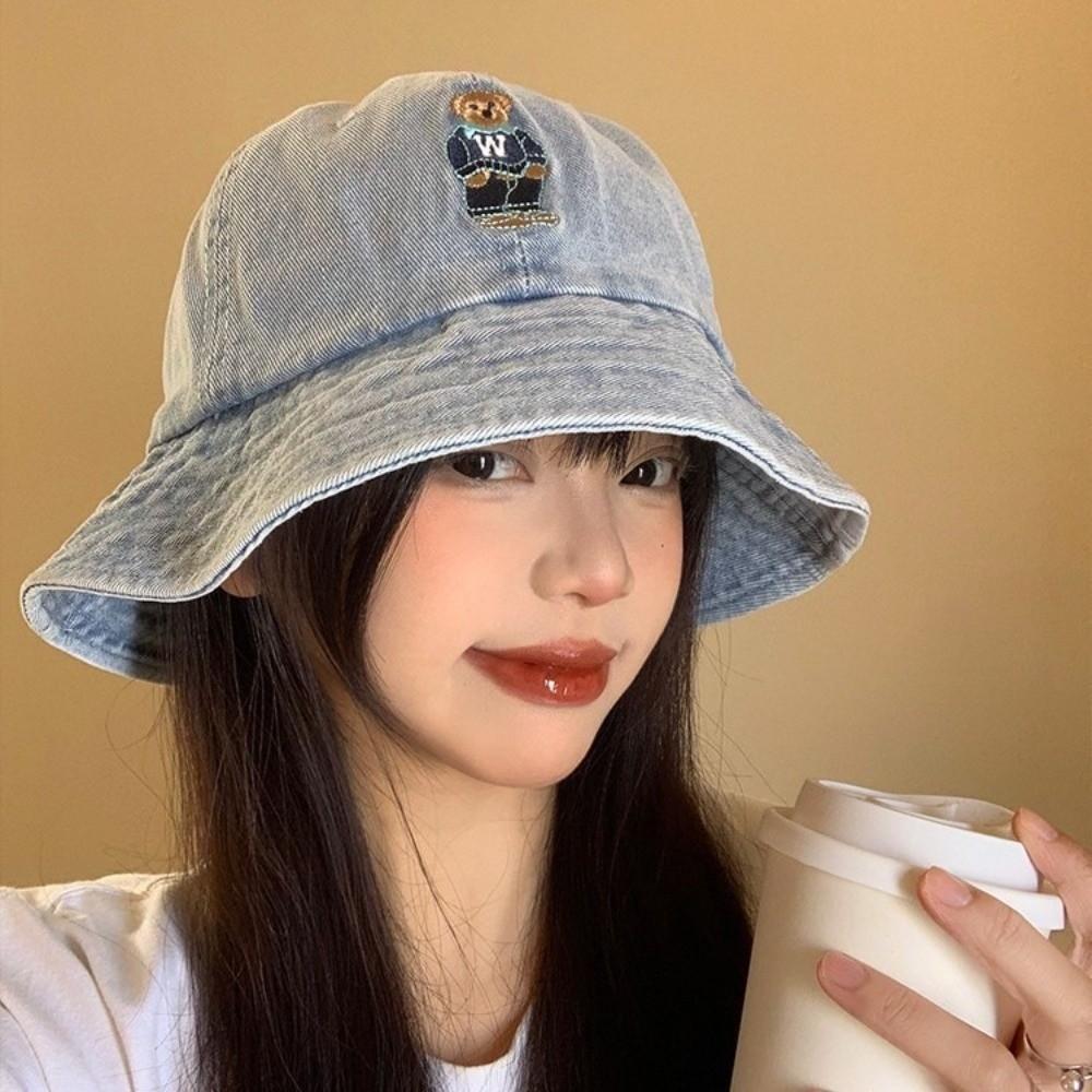 Versatile Denim Fishing Cap Korean Sun Protection Hat Cute Denim Bucket Cap  Spring Summer