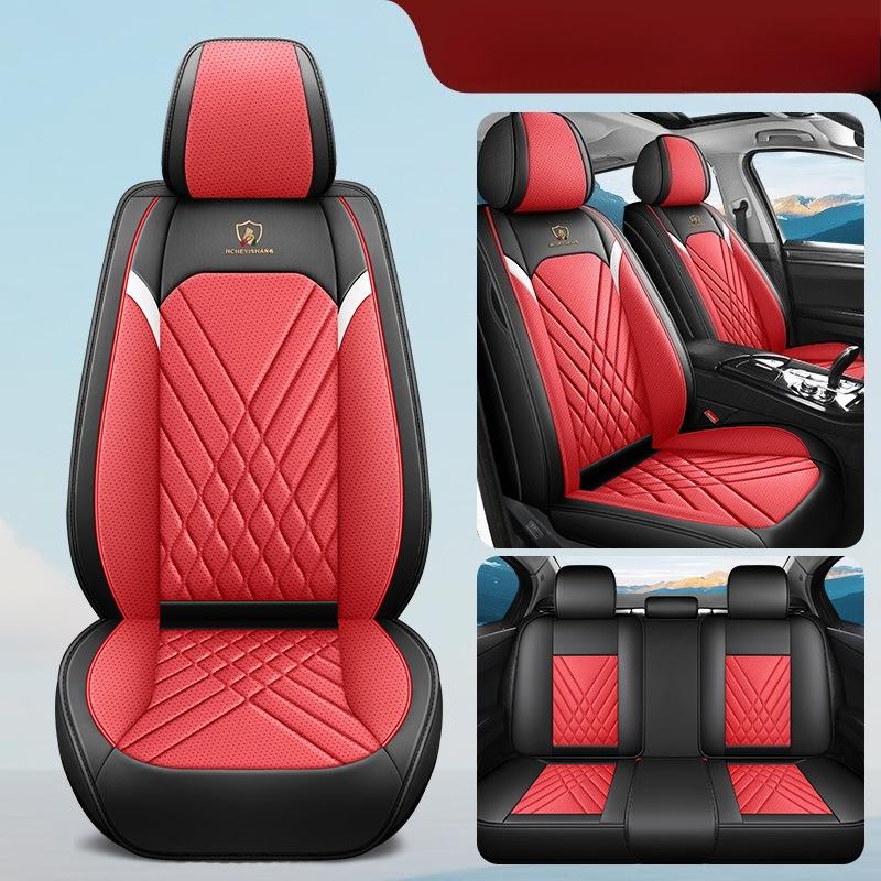 5-Seat Car Seat Covers, Small Rhombus Lumbar Support PU Leather, Light Luxury Comfortable Breathable Full Coverage All-Season Simple Fashion Car Seat