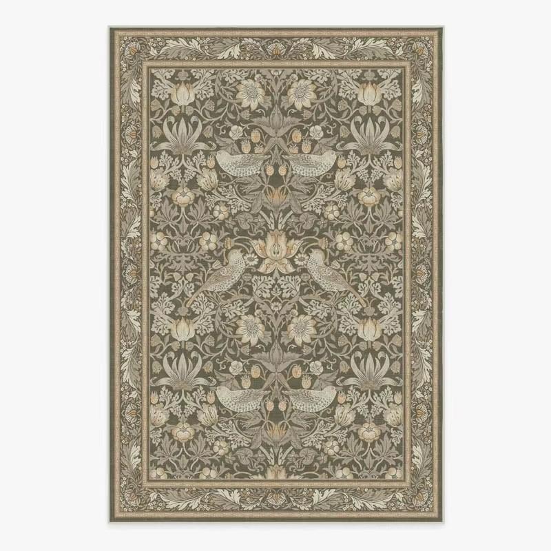 Living Room Carpet Large Size Bedroom Bedside Floor Mat Machine Washable Carpets Spring Flowers Plant Retro Home Decoration Rug