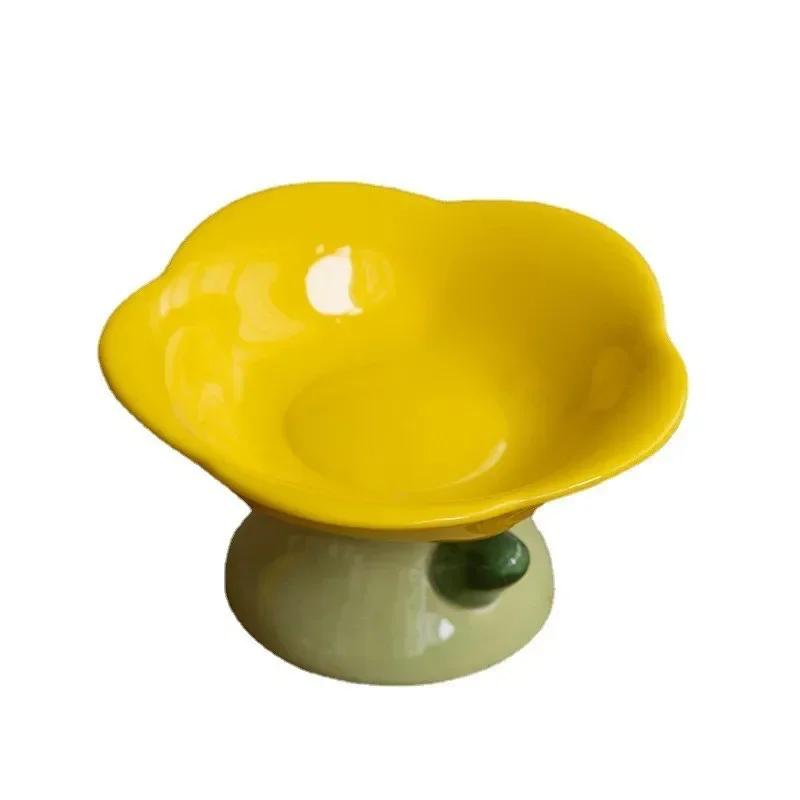 Ceramic Bowl Non-slip Flower Shape High Foot Dogs Puppy Feeder Feeding Food Water Elevated Raised Dish Pet Supplies
