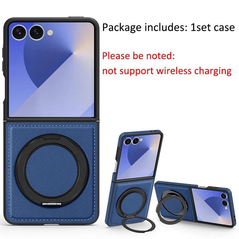 Vysoce kvalitní obchodní černý kožený stojánek na telefon pro Samsung Galaxy Z Flip 7 6 5 4 3 Magnetický držák Zadní ochranný kryt