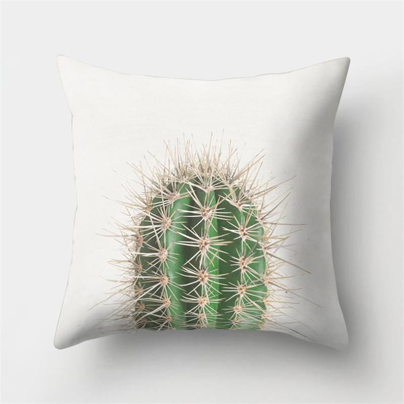 Green Cactus Leaf Plant Pink Flower Potted Plant Cushion Pillow Cover Sofa Bedroom Decorative Pillow Cover