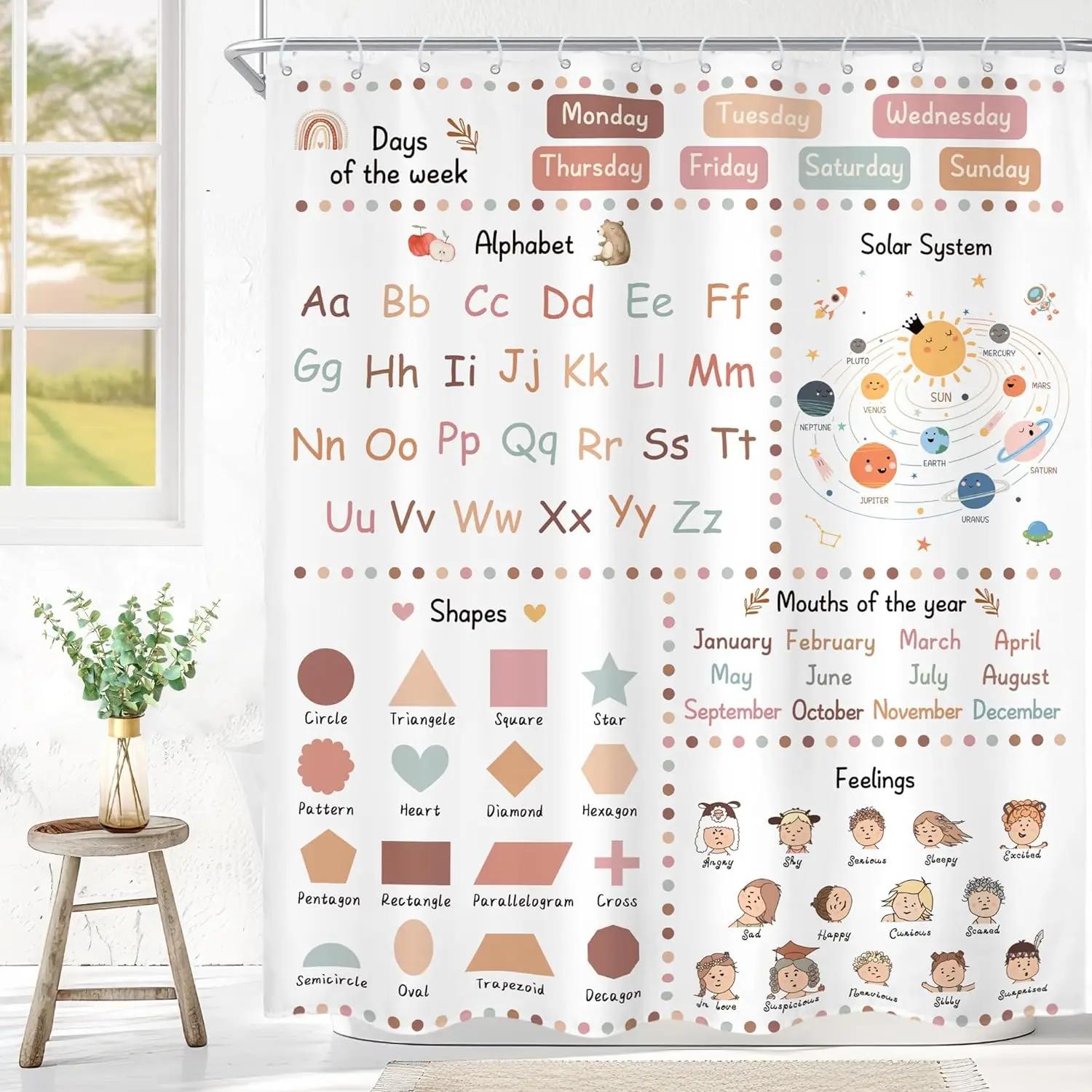 

Kids Bohemian Rainbow Shower Curtain Inspirational Quotes Abstract Girls Pink Moon Sun Polyester Fabric Bathroom Decor Curtains W60H190(CM)-1 Pcs