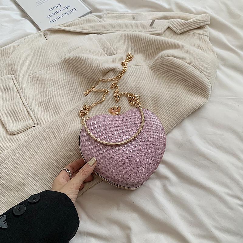 Новая сумка, изысканная нишевая сумка для помады в форме сердца, блестящая сумка на цепочке, сумка-мессенджер для плеча, вечерняя сумочка. розовый