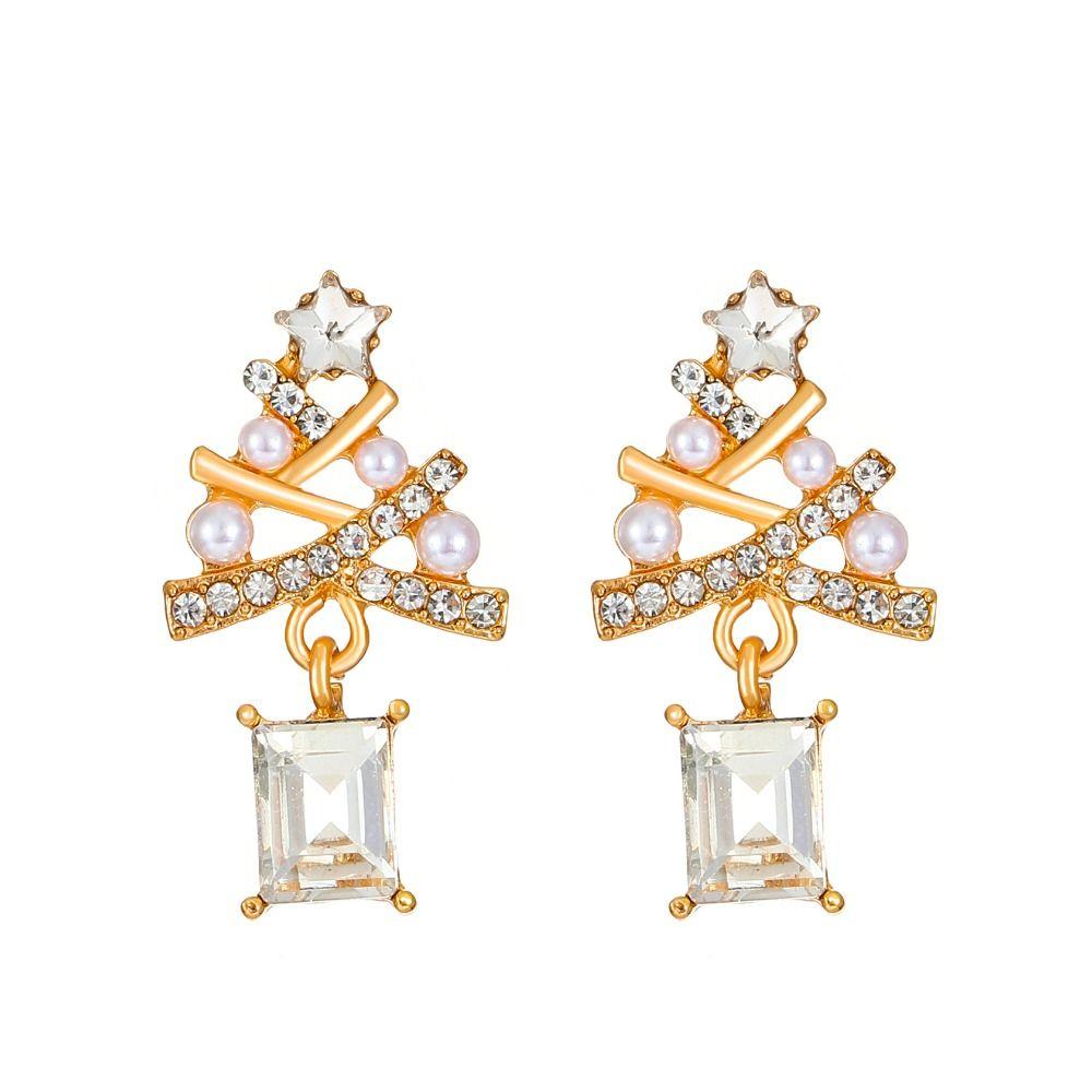 Star Merry Christmas Earrings Rhinestone Christmas Tree Earrings Xmas Dangle Earrings  Christmas