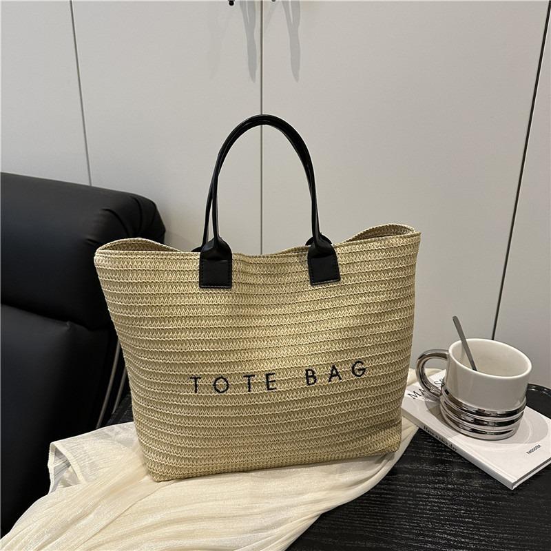 Summer Popular Straw Woven Large Bag Women's New Fashion Letter Woven Tote Bag Seaside Vacation Beach Bag