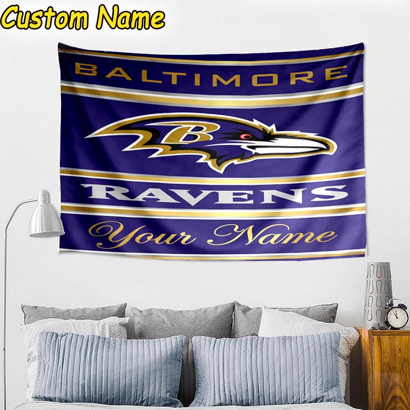 Custom Name football Ravens Logo Tapestry Room Decoration Wall Hanging for Living Room Bedroom, dormitory, Birthday and Christmas gifts