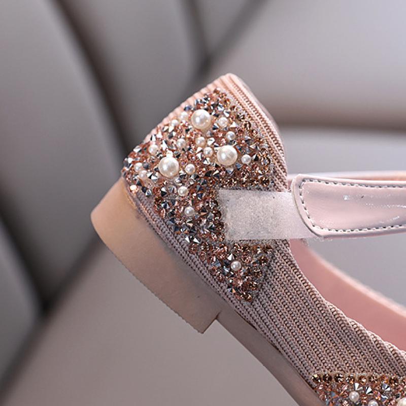 TWINFLAMES Nuove scarpe per bambini con strass di perle, scarpe da principessa per bambine, scarpe per feste e matrimoni