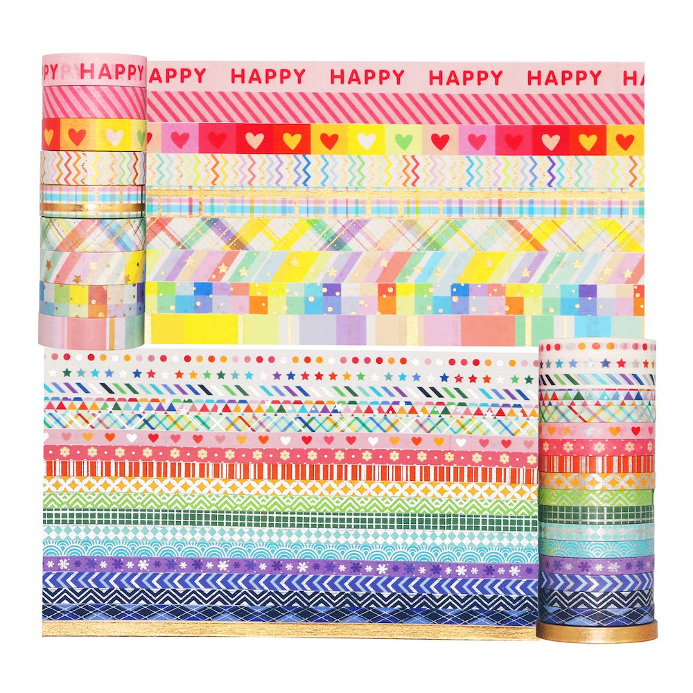 Yubbaex Floral Masking Tape with Gold Foil 27 Suitable for Gift DIY and Notebook Decoration Rainbow 27 Stamping, Rolls, Thin, Wrapping, Crafts, (Light