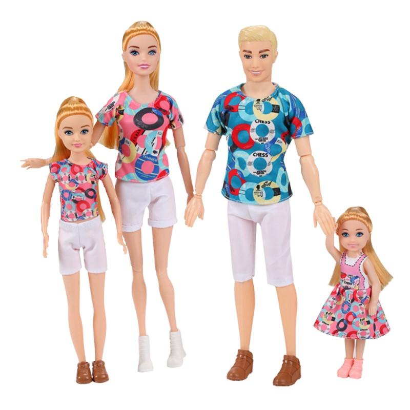 Dress 1/6 Up Doll Toy Fashion Family Doll Set Of 4 People Mom Dad Kids 30Cm Doll Full Set With Clothes Children Play House Toy