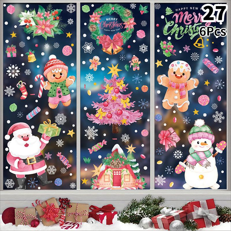 Removable Christmas Pvc Static Sticker Santa Window Stickers Beautify Snowflake Wall Decals New Year Party Glass Dress Up