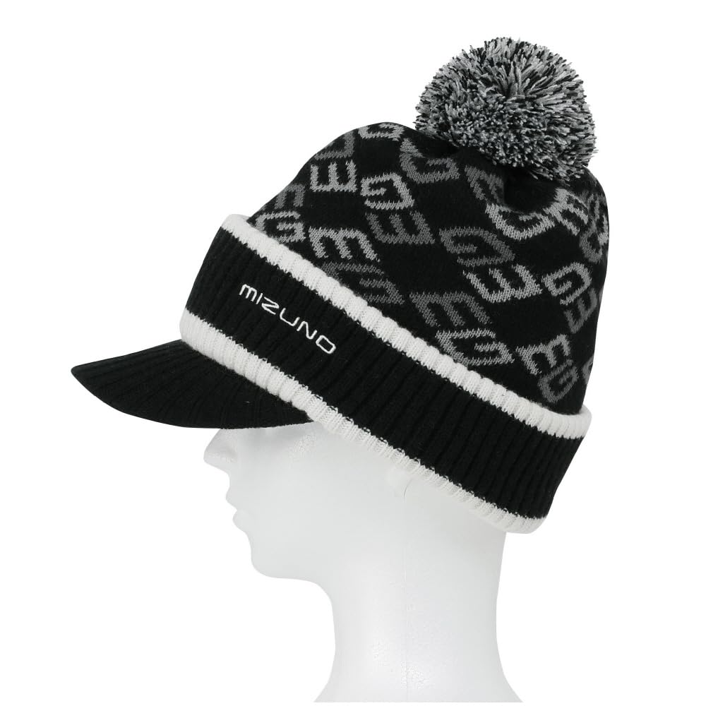 Mizuno Breath Thermo MG Logo Knit Golf Cap with One Size Fits Most Brim, Heat-Generating Material, Women's, Black, (E2MWB708)