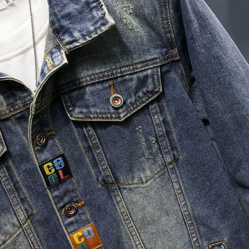 Giacca di jeans retrò: Abbigliamento da lavoro trendy da uomo, vestibilità ampia, per Primavera e Autunno