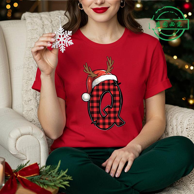 Harajuku Style Christmas Reindeer Alphabet TShirt Family Matching Outfits Korean Fashion Xmas Party Wear for Parents Kids Shirts