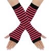 Damen-Langfingerhandschuhe mit Streifen und verlängerten Bündchen, Schwarz und Rosenrot