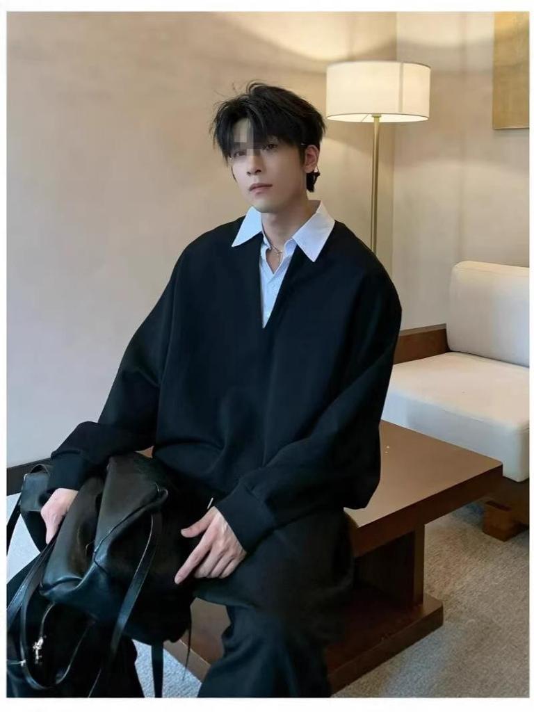 Men's Autumn Japanese Two-Piece Look Hoodie: High-Quality, Loose-Fit, Casual, Fashionable Top