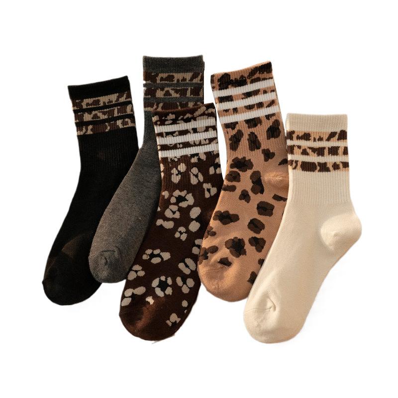 Leopard Print Women's Mid-calf Autumn and Winter Collection, Classic and Versatile Striped Leopard Print Thigh-high Socks