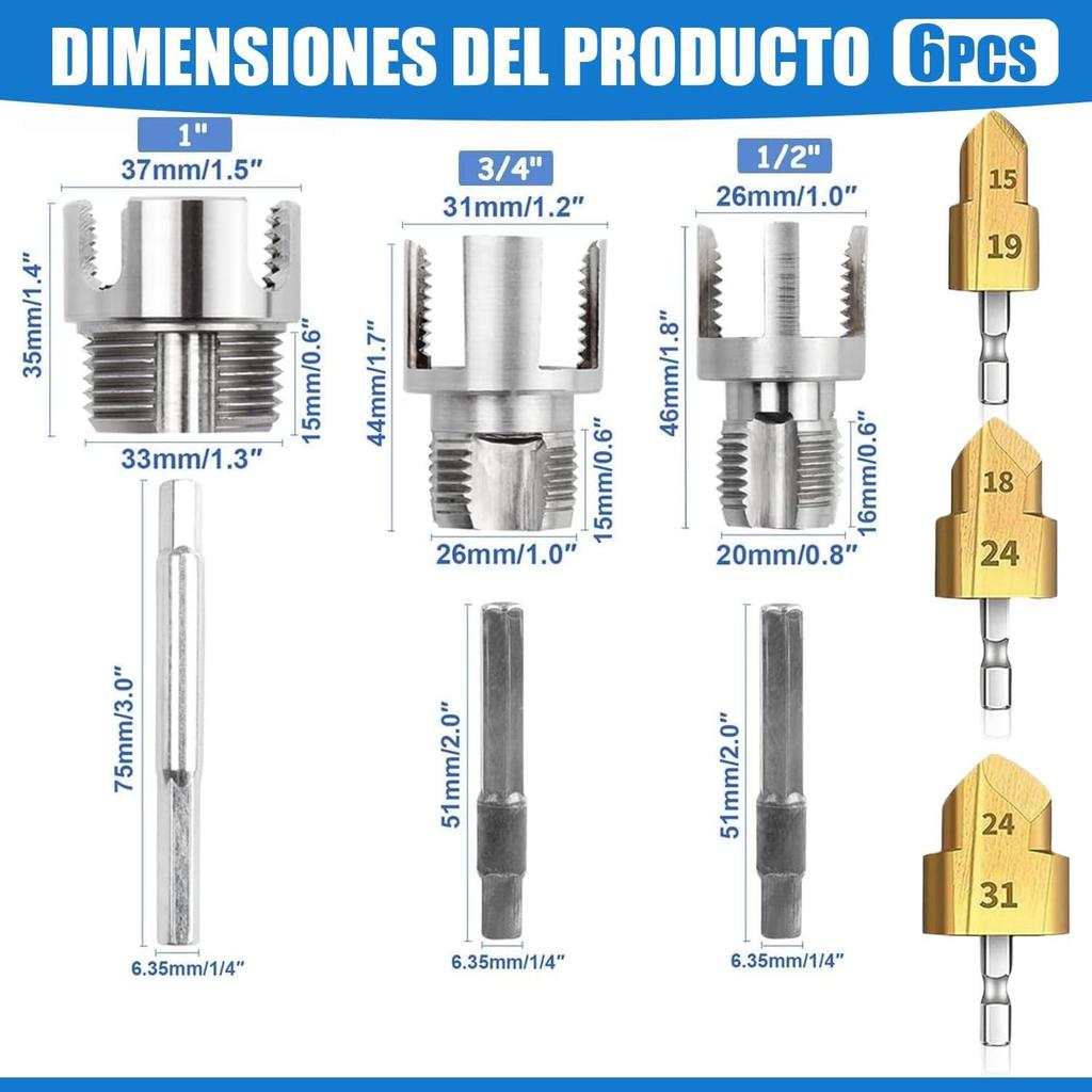 Integrated Water Pipe Threader for Inner/Outer Threads - 4 & 6 Points PPR Tapping Cone
