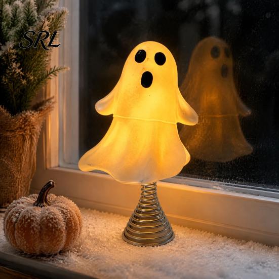 Versatile Lighted Ornament for Parties Cute Ghost LED Decorative Light, Christmas Tree Topper Light with Warm Soft Desktop Night Halloween Party Glow,