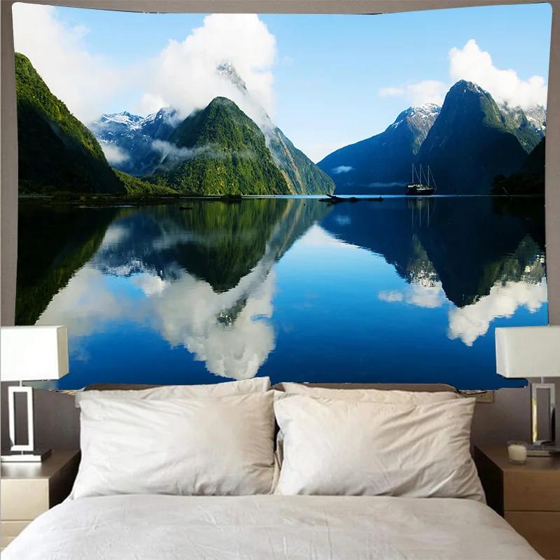 

Горы и озера Гобелен Природный пейзаж Настенное искусство Тонкая ткань Потолок Одеяло Дом 100x75cm