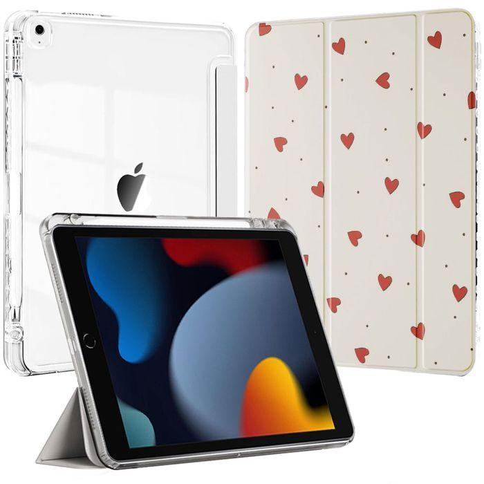 Coque de Protection - E.F.Connection - pour iPad 10,2" - Motif Cœur - Design Pliable - Emplacement Stylet