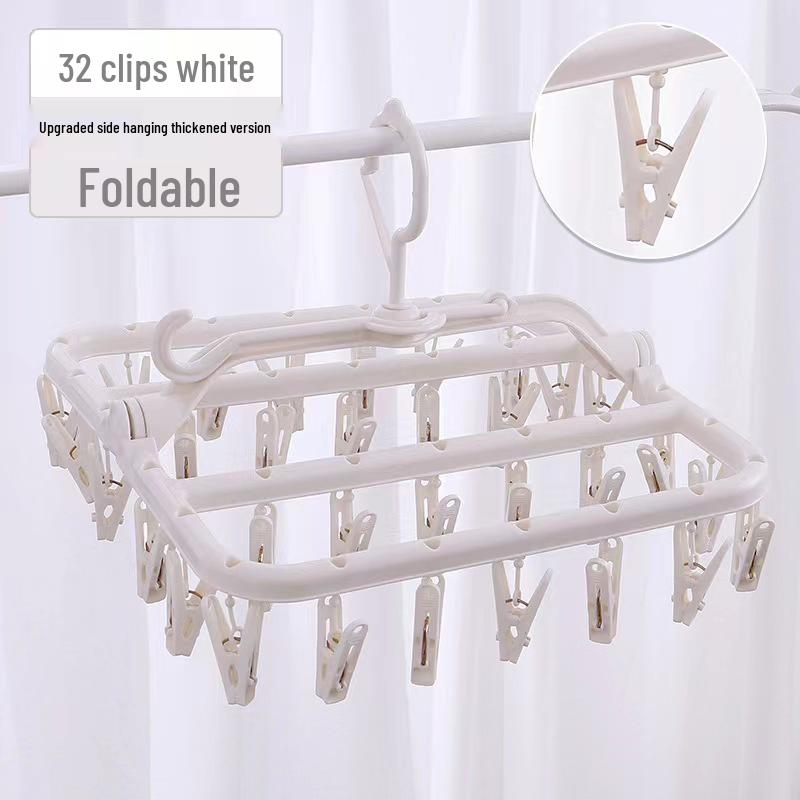 Foldable Rotatable Clothes Drying Rack with 32 Windproof Clips