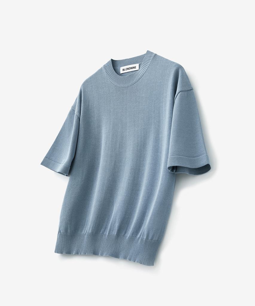 BLOND9 Cool Essential Round Neck Short Sleeve Knit_Blue Gray