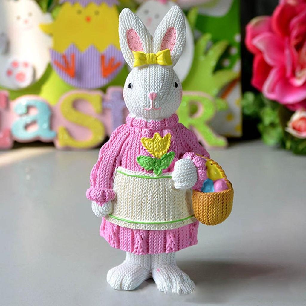 Easter Bunny Figurine Resin Woven Rabbit Ornament Desk Decoration Festival for Children Day Birthday Wedding Gift Supply