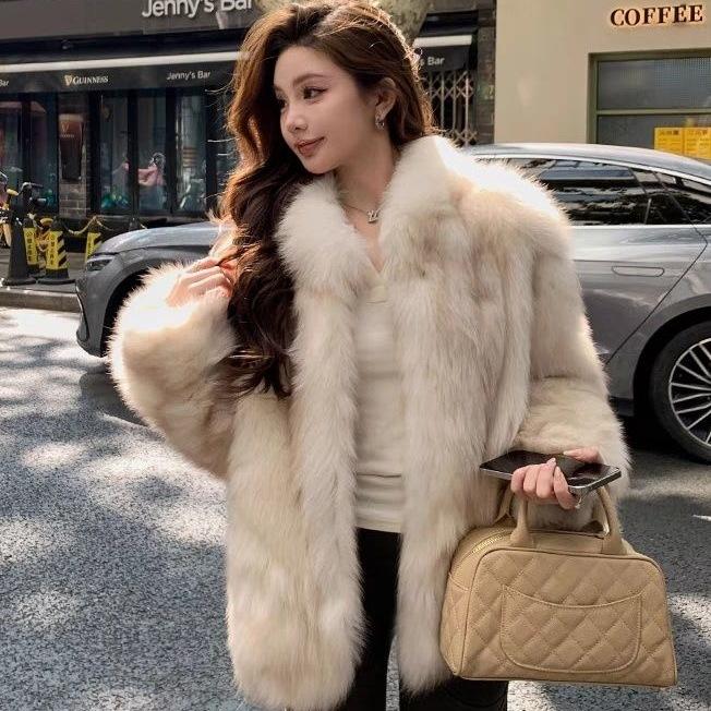 New imitation fox fur coat women's winter stand-up collar thin imitation mink fur coat celebrity style
