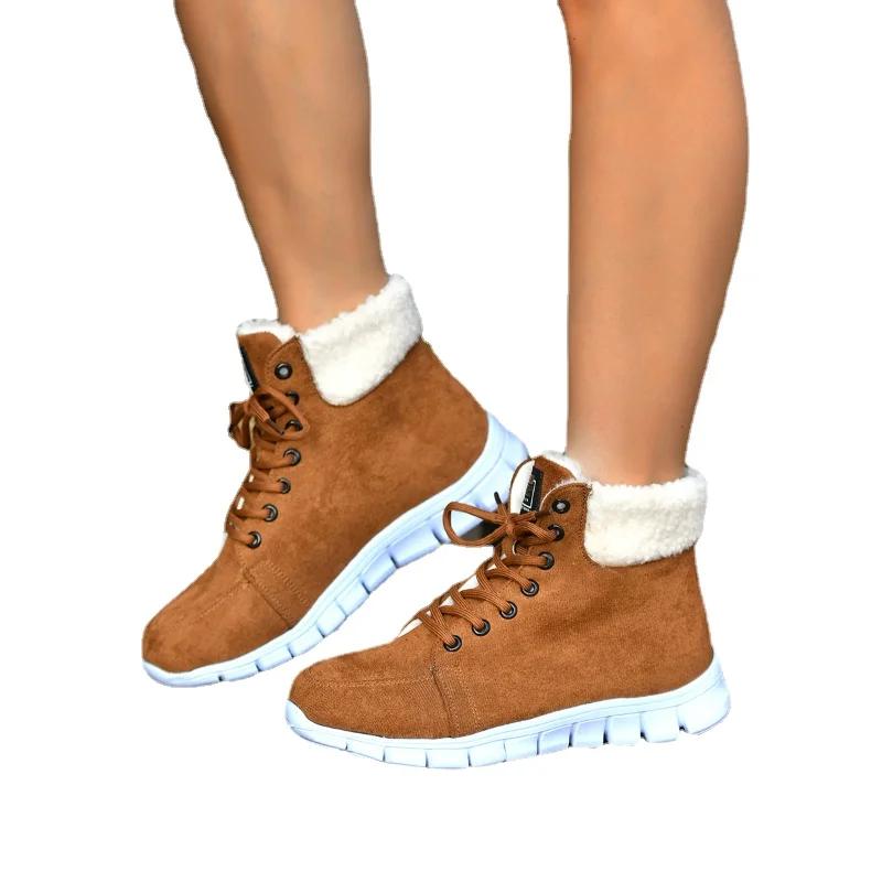 Women Casual Boots Women Round Toe Lace Up Boots  Autumn Winter Snow Boots Women Fur Low Heels Boot Botas Mujer Plus Size2024