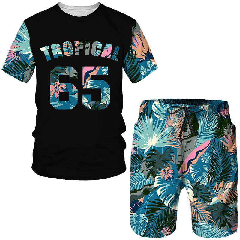 NEW Tropical Floral Print Men's Tees/Beach Shorts/Suits Fashion Summer Hawaiian Sets Casual Short Sleeve T-Shirt Holiday Outfits