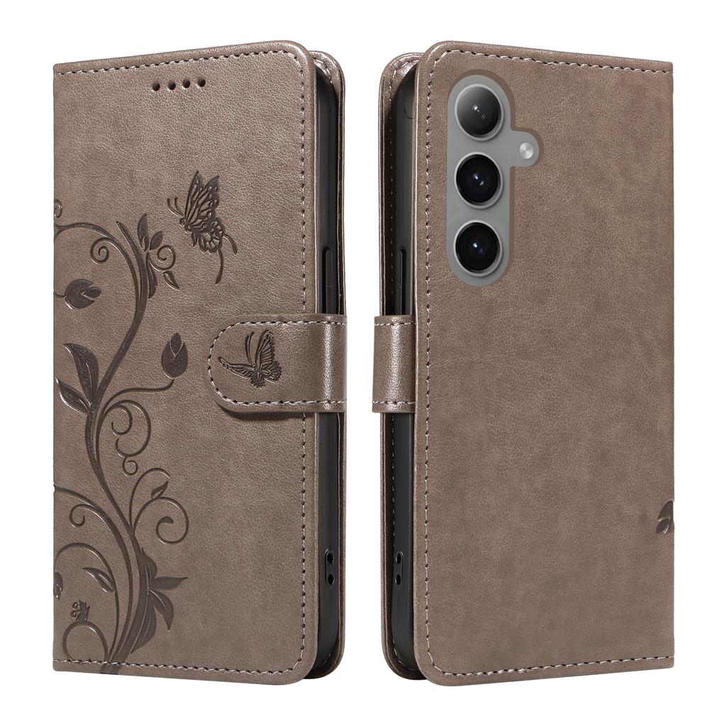For Samsung Galaxy S24+/Galaxy S25+ PU Leather Cases Flower Pattern Wallet Stand Phone Cover with Strap