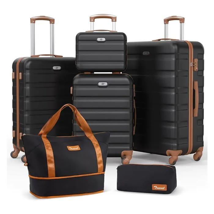 Ensemble de bagages - YSTYLE - 6 pièces - 4 valises rigides - Sac en tissu - Noir