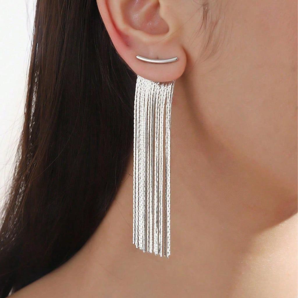 1 Pair Women'S Metal Chain Tassel Earrings, Simple And Elegant Pendant Earrings, Fashionable Jewelry Accessories