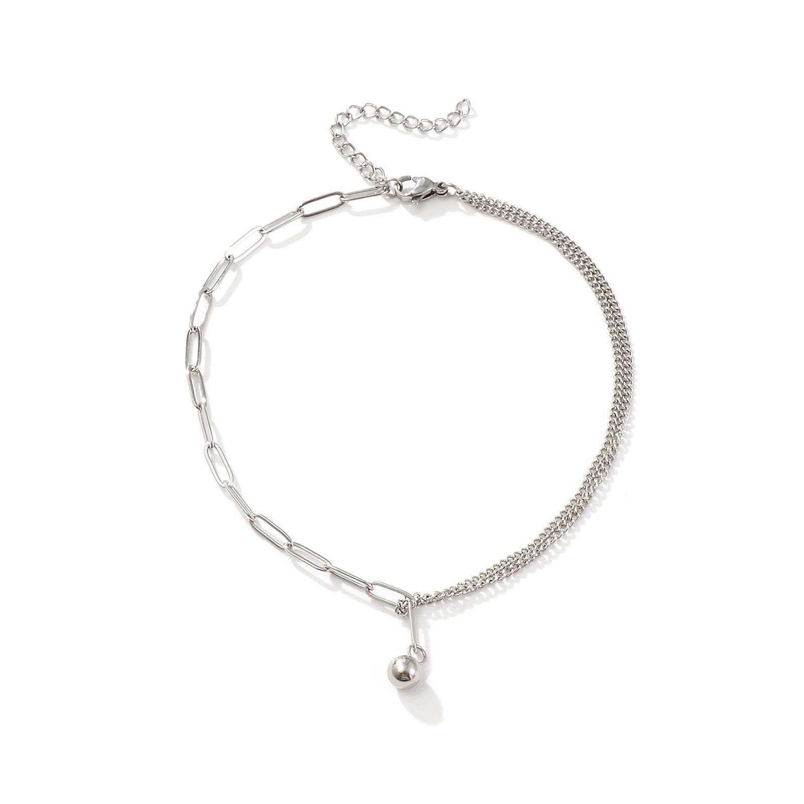 1 Piece Stylish Double Layer Anklet 304 Stainless Steel Paperclip Link Chain With Pendant Anklet Jewelry for Women  26cm long