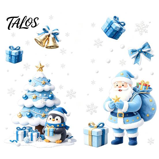 Christmas Window Clings Tree/Santa Claus Clings, Blue PVC Waterproof Static Glass Stickers, Decorative Film for Windows Winter Wall Decals Holiday