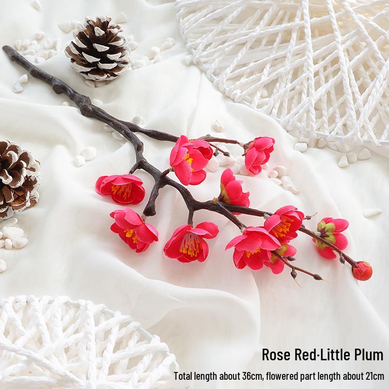 Artificial Plum Blossom Branch Decor - Winter Peach & Dried Flower Bouquet for Living Room, Chinese Home Decoration