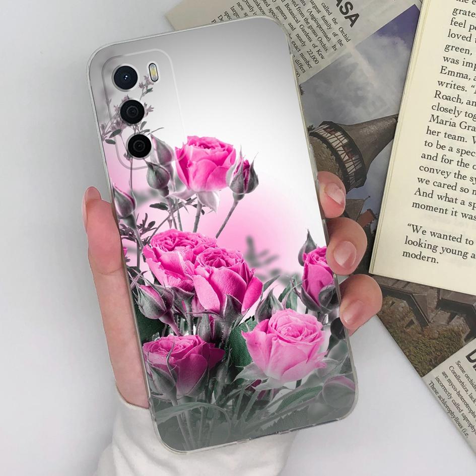 For Oppo A15 A15S A16 A16S A17 A17K A35 A58 Phone Cases Beautiful Blue Butterfly Flowers Pattern Transparent Silicone Anti Slip Housing For Oppo Shell