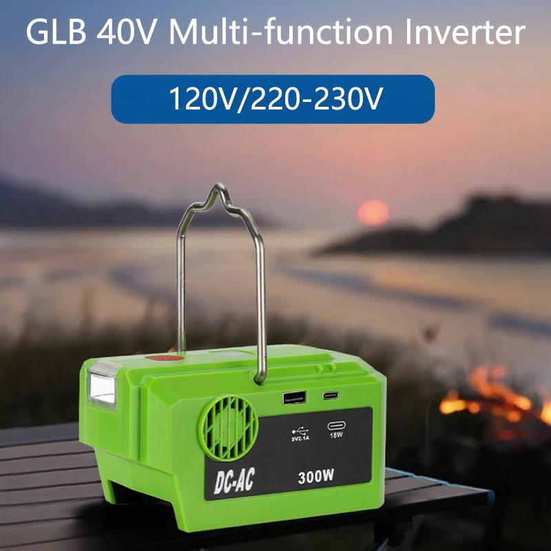 300W Multifunctional Inverter For GreenWorks GLB 40V Battery Power Inverter Adapter 120V/220-230V Power Bank With LED Light