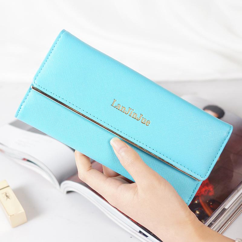 Women's Long Wallet - European & American Style, Multi-Card Slot, Letter Buckle Clutch, Simple Tri-Fold Coin Purse