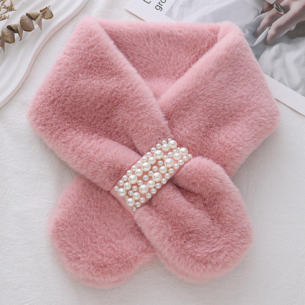 Ladies' Fashion Pearl Scarf Versatile Cute Hair Thickened Warm Cross Neck