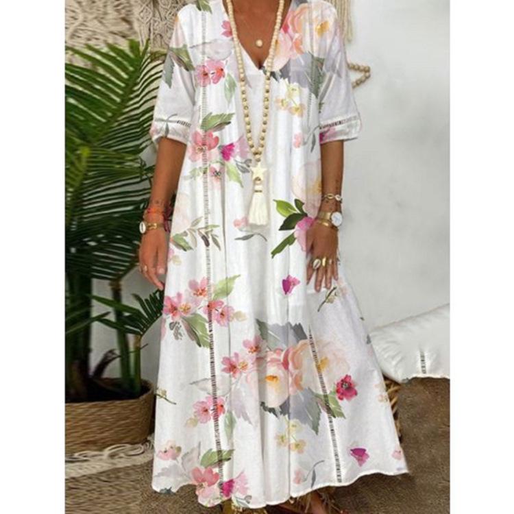 

Летнее женское длинное платье с принтом - Коллекция Европа и Америка XL белый