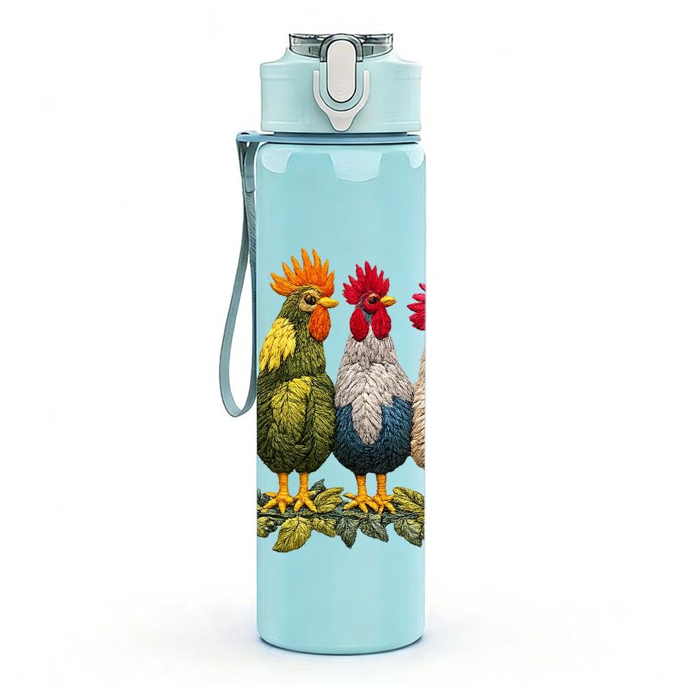 1PC Colorful Chicken Farm Animal Print 750ml Color Plastic Sports Water Bottle Leakproof Flip Straw Lid Suitable for Sports Office Home Use