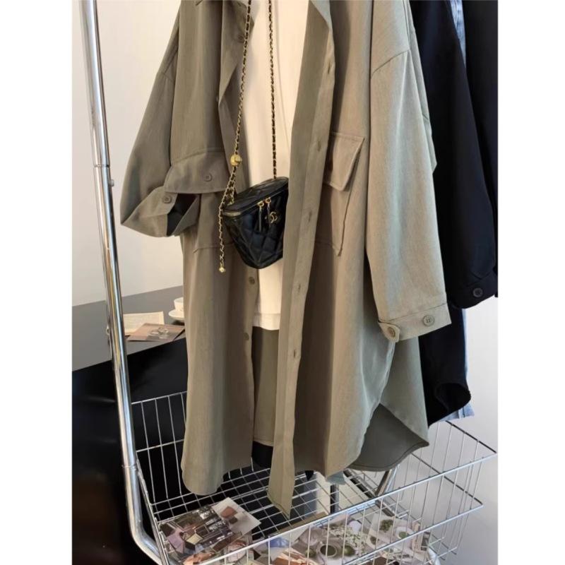 Women's Long Loose Long Sleeved Solid Color Shirt Jacket Sun Protection Windbreaker