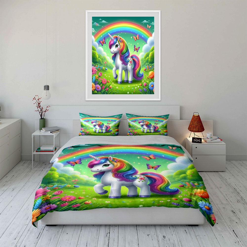 Einhorn-Geschenkset für Kinder Mehrere Größen Kinder- und Schlafzimmer für Erwachsene Exquisites 3-teiliges Bettwäsche-Set Geschenk