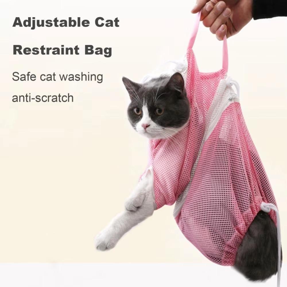 Netz Katzenpflege Duschbeutel Verstellbarer Katzenbadebeutel Katzenwaschbeutel zum Krallenschneiden