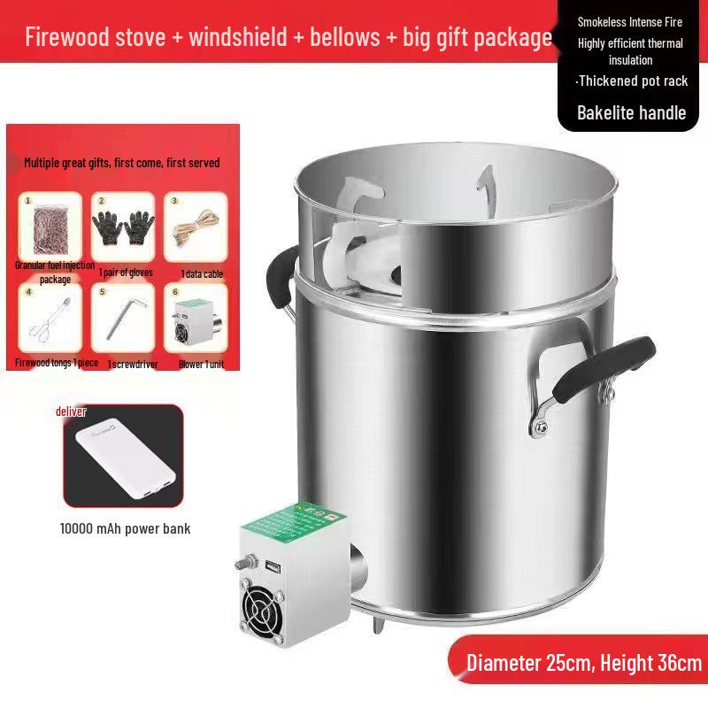 Portable Outdoor Wood & Gas Camping Stove - Smokeless, Eco-Friendly, Household Use