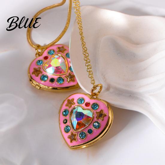 Comfortable Everyday Necklace Locket Picture Pendant for Women Rhinestone Heart/Star