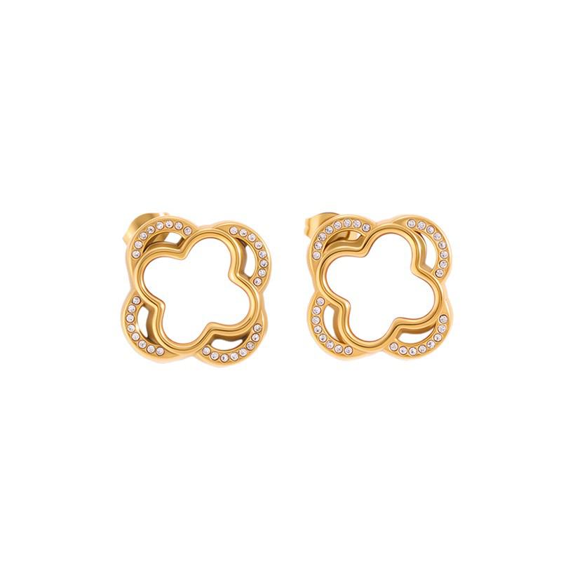Exquisite Double-Layer Four-Leaf Clover Shell Titanium Steel Stud Earrings - Women's Non-Fading Jewelry