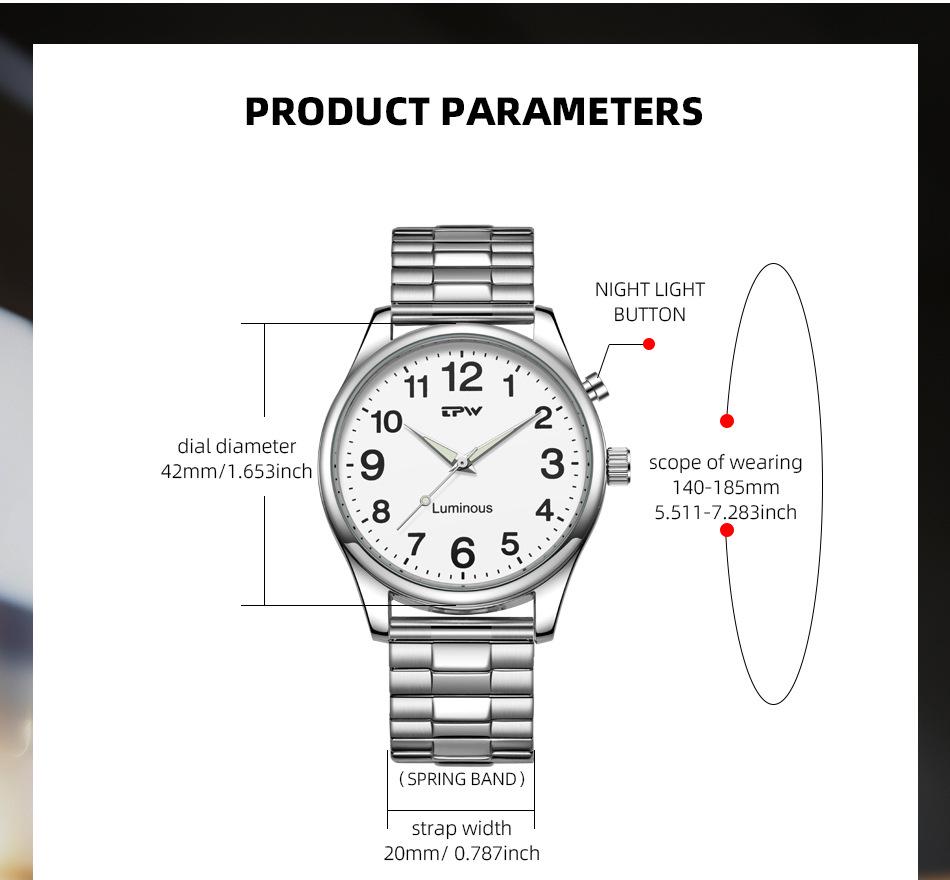 Large Dial LED Quartz Waterproof Business Watch for Elderly Men - Luminous and Stylish Timepiece